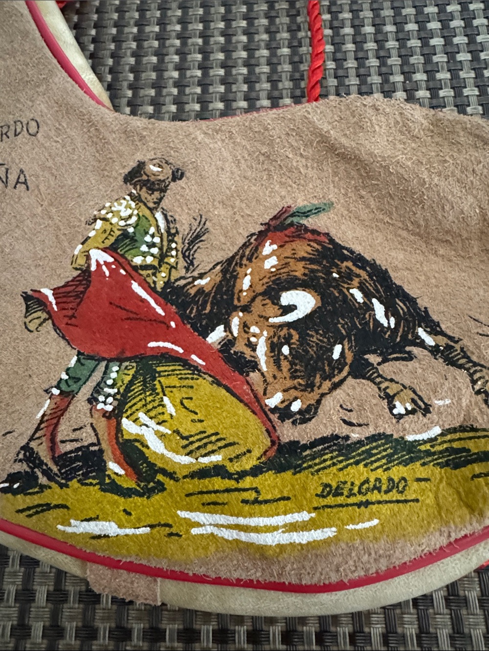 Tan & Red Mini Crossbody Bag with Bullfight Graphic - Picture 2 of 5